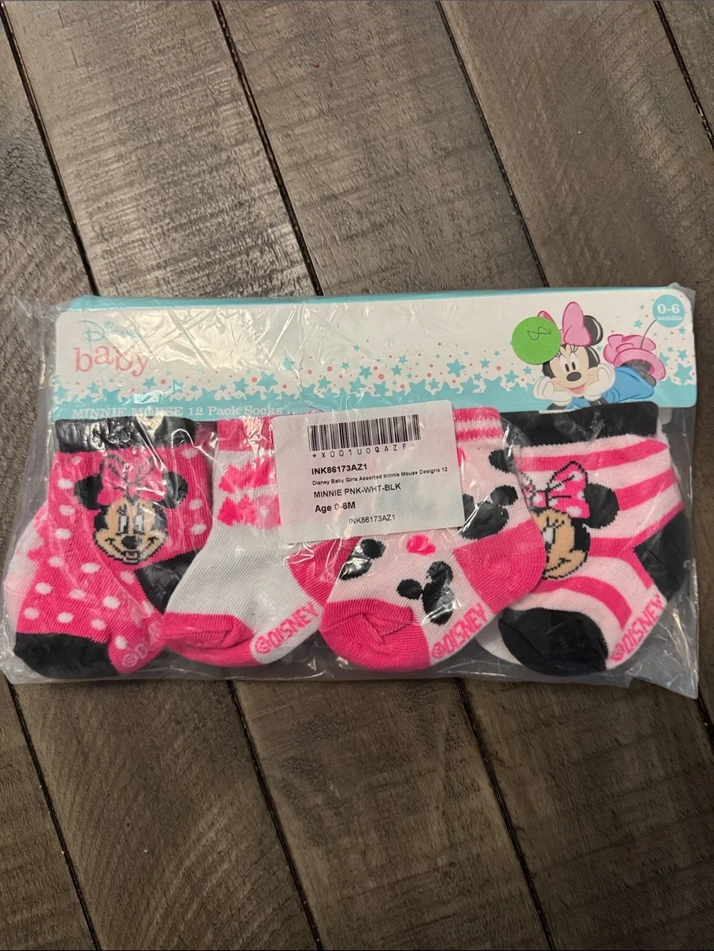 Disney Baby Minnie Mouse Assorted Pink White Black Infant Socks 4-Pack